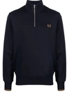 Fred Perry Pique Textured Half-zip Sweatshirt In Blue