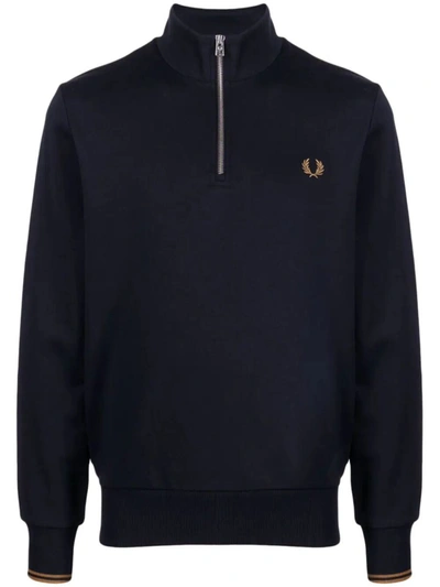 Fred Perry Logo-print Half-zipped Sweatshirt In Blue