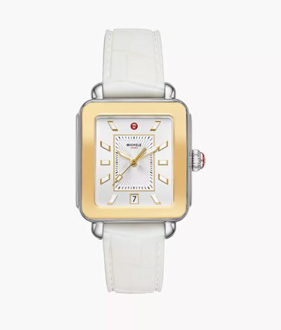 Pre-owned Michele Deco Sport Two Tone White Silver Dial Women's Watch Mww06k000014