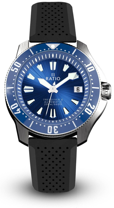 Pre-owned Ratio Sports X Automatic Diver's Blue Dial Rtx003 Men's Watch Silver Bezel Case