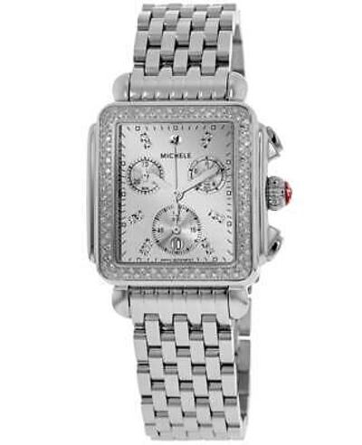 Pre-owned Michele Deco High Shine Chronograph Silver Dial Women's Watch Mww06a000804