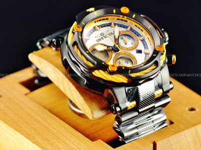 Pre-owned Invicta 60mm Bolt Swiss Quartz Chronograph Black Orange Ss White Dial Watch