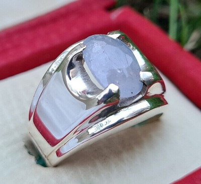 Pre-owned Sky Blue Mens Sapphire Ring - Oval Cut Ceylon Sri Lanka Man Sapphire Stone Ring