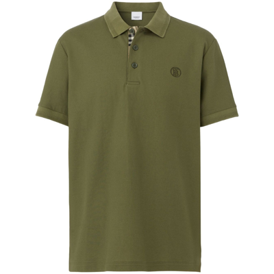 Pre-owned Burberry Branded Circle Logo Olive Polo Shirt In Green