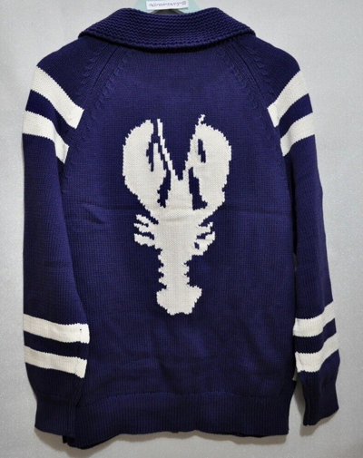 Pre-owned Jcrew J. Crew Lobster Sweater-jacket Full Zip Knit Indigo Blue Medium An602 '20 In Raw Indigo/blue With Purple Hue