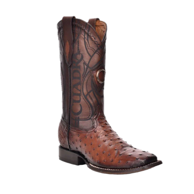 Pre-owned Cuadra Men's Ostrich Laser & Embroidered Brown Western Boots Cu457
