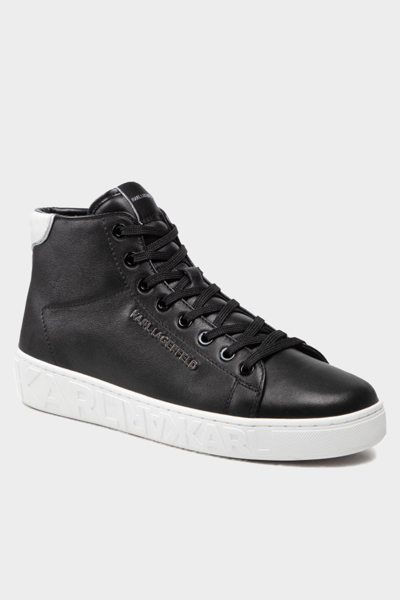 Pre-owned Karl Lagerfeld Original  Leather High Sneakers Shoes For Men Brand Logo In Black