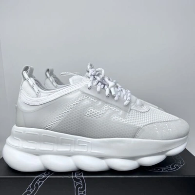 Pre-owned Versace Chain Reaction Men's Sneakers Size 13 Us / 46 Eu Triple White Print