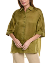 Lafayette 148 Oversized Button Down Linen Shirt In Green