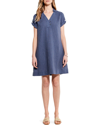 Nic + Zoe Central Park Stripe Linen Blend Shift Dress In Blue