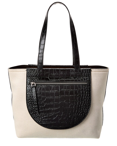 Tod's Croc-effect Leather And Canvas Tote In White