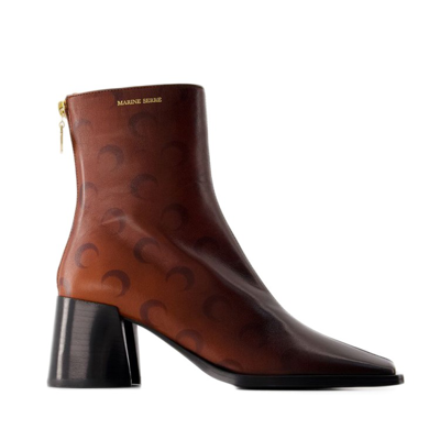 Marine Serre Brown Moon Print Airbrushed Leather Boots In Multicolor