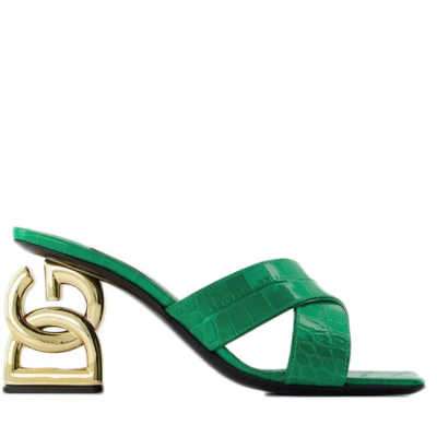 Dolce & Gabbana Crocodile-embossed Mules In Green