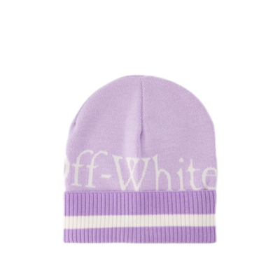 Off-white Logo-knit Wool Beanie In Purple