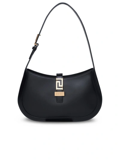 Versace Greca Large Leather Hobo Bag In Black