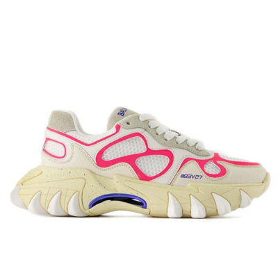 BALMAIN B-EAST SNEAKERS - WHITE/BRIGHT PINK - LEATHER