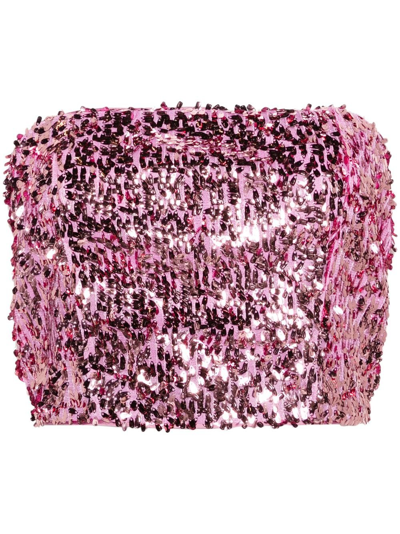 ROTATE BIRGER CHRISTENSEN PINK SEQUINNED CROP TOP