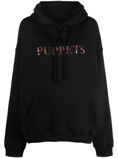 Puppets And Puppets Black Logo-embellished Hoodie