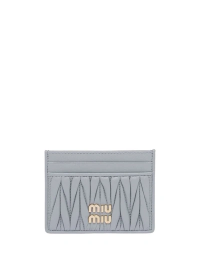 Miu Miu Matelassé Nappa-leather Card Holder In Fiordaliso