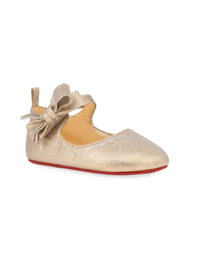 Christian Louboutin Babies'  Platine Lou Babe Bow-embellished Woven Pumps 0-12 Months In Gold