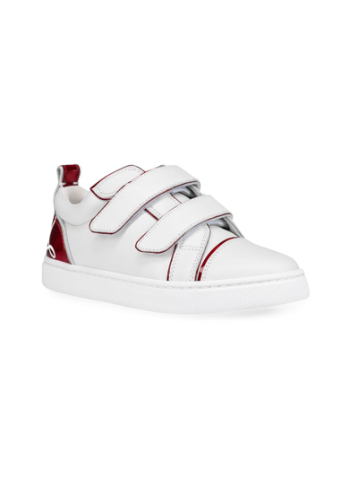 Christian Louboutin Little Kid's Funnyto Scratch Patent-trim Sneakers In White Red