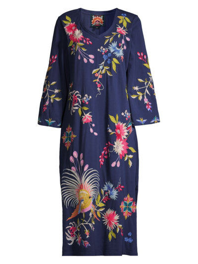 Johnny Was Women's Julie Embroidered Cotton Midi-dress In Navy