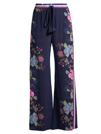 Johnny Was Valeria Floral-print Wide-leg Silk Trousers In Neutral