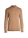Michael Kors Contrast Trim Merino Wool Quarter Zip Sweater In Khaki Melange
