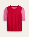BODEN CATRIONA COTTON CREW T-SHIRT POST BOX RED/ PARTY PINK WOMEN BODEN