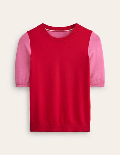 Boden Catriona Cotton Crew T-shirt Post Box Red/ Party Pink Women  In Flame Scarlet/ Sangria Sunset