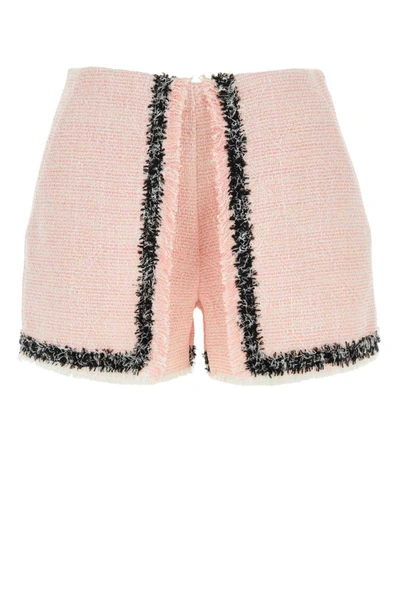 Msgm Light Pink Frayed-edge Tweed Mini Shorts