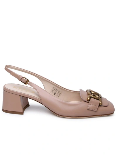 Tod's Leather Sandals Nude In Pink