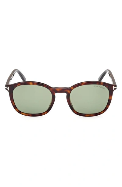 Tom Ford 52mm Square Sunglasses In Dark Havana / Green
