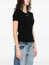 Off-white Ribbed T-shirt With Off Embroidery In Washedgre