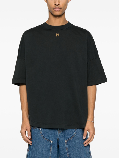 Palm Angels Foggy Logo Over Cotton T-shirt In Black