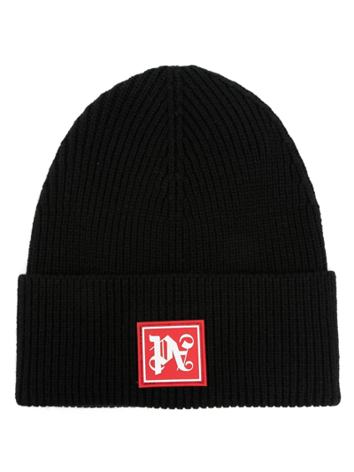 Palm Angels Monogram Wool-blend Beanie Hat In Black