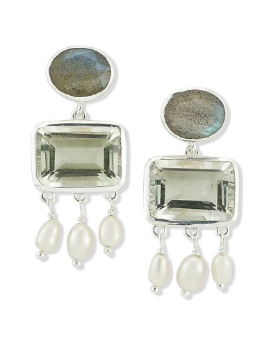 Samuel B. Silver 25.70 Ct. Tw. Gemstone & Pearl Drop Earrings In Green Multi