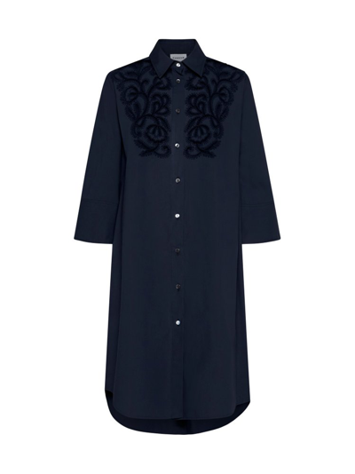 P.a.r.o.s.h . Embroidered Midi Shirt Dress In Navy