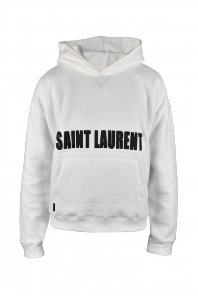 Saint Laurent Logo Print Hooded Sweatshirt Male White