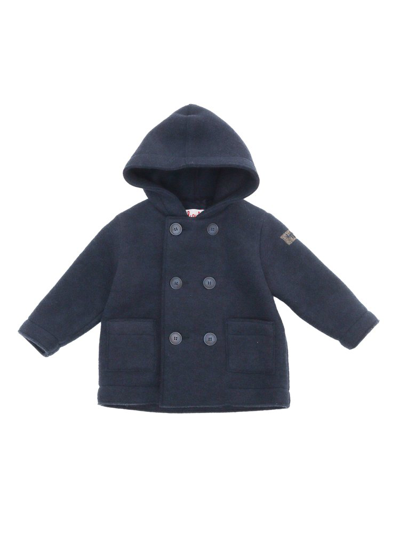 Il Gufo Logo Patch Double Breasted Hooded Jacket In Blue