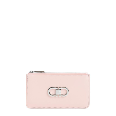 Ferragamo Salvatore  Gancini Plaque Zipped Wallet In Pink