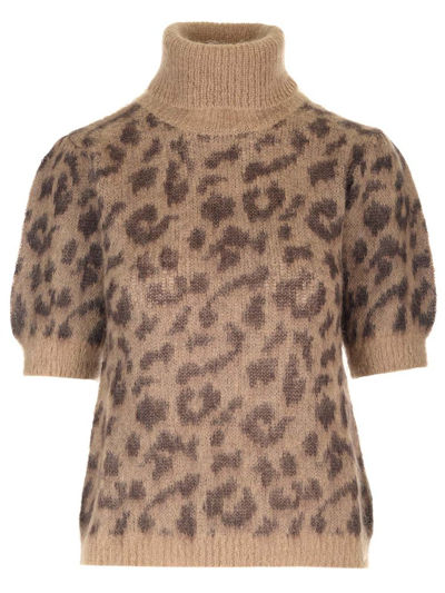 P.a.r.o.s.h . Leopard Pattern Knit Top In Beige