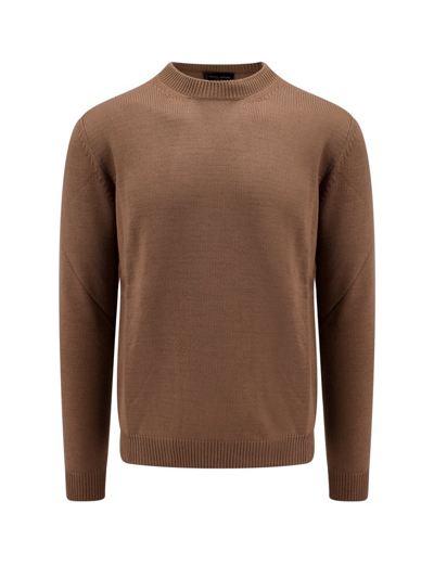 Roberto Collina Crewneck Knitted Sweater In Brown
