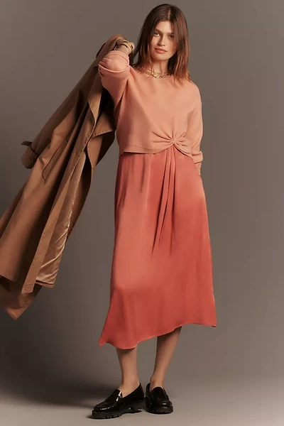 By Anthropologie Long-sleeve Mockable Jumper & Midi Dress In Orange