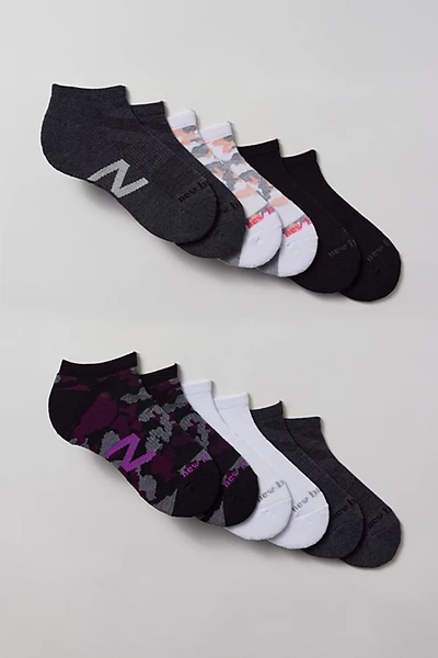 New Balance Performance Camo Logo Low Cut Sock 6-pack, Women's At Urban Outfitters In Black