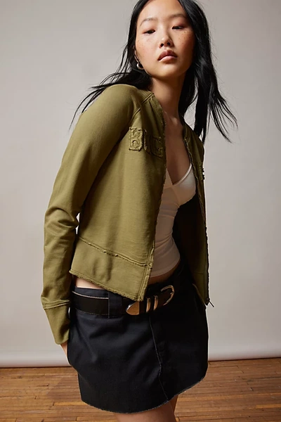 Bdg Khai Zip-up Sweatshirt In Olive, Women's At Urban Outfitters
