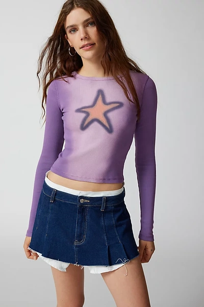 Urban Outfitters Star Icon Acid Washed Long Sleeve Baby Tee In Purple, Women's At