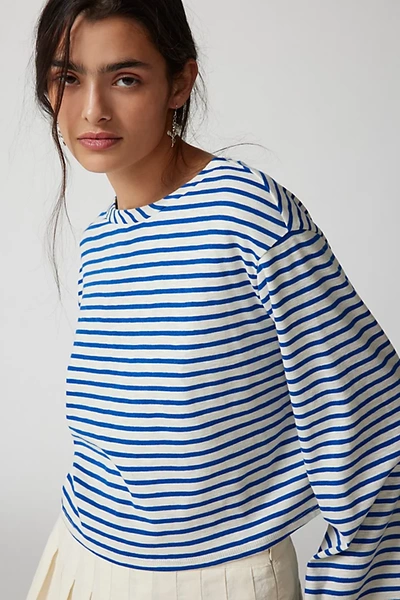 Urban Renewal Remnants Striped Drippy Sleeve Tee In Blue/white Stripe, Women's At Urban Outfitters