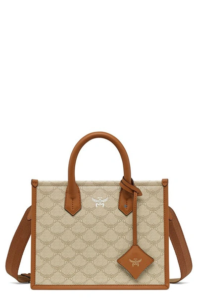 Mcm Lauretos Coated Canvas Tote In Oatmeal