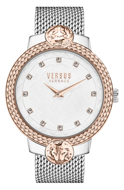 Versus Versace Montorgueil Crystal Index Mesh Strap Watch, 38mm In Two Tone